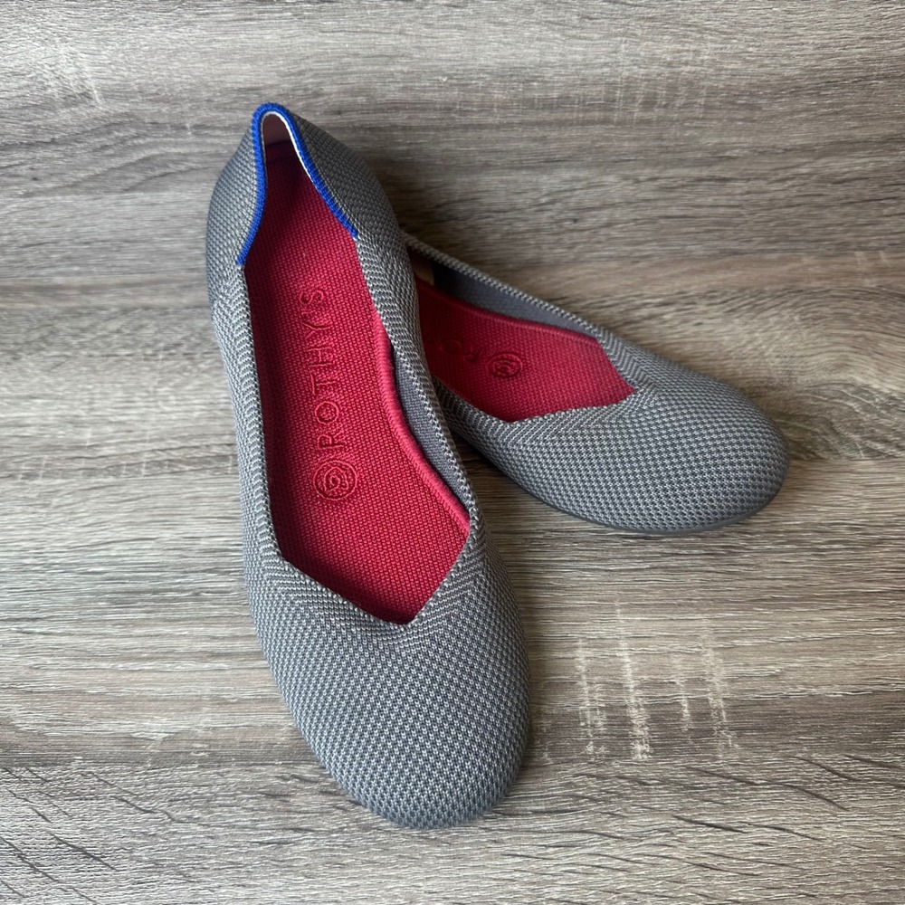 Rothys The Flat Birdseye Grey Women's 7 Knit Round Toe Ballet Shoe Herringbone